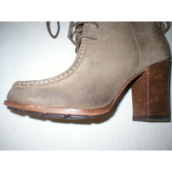 New Womens Parker 5.5 Frye Suede Leather Boots Short Fringe Gray Brown Lace Up - Picture 8 of 12